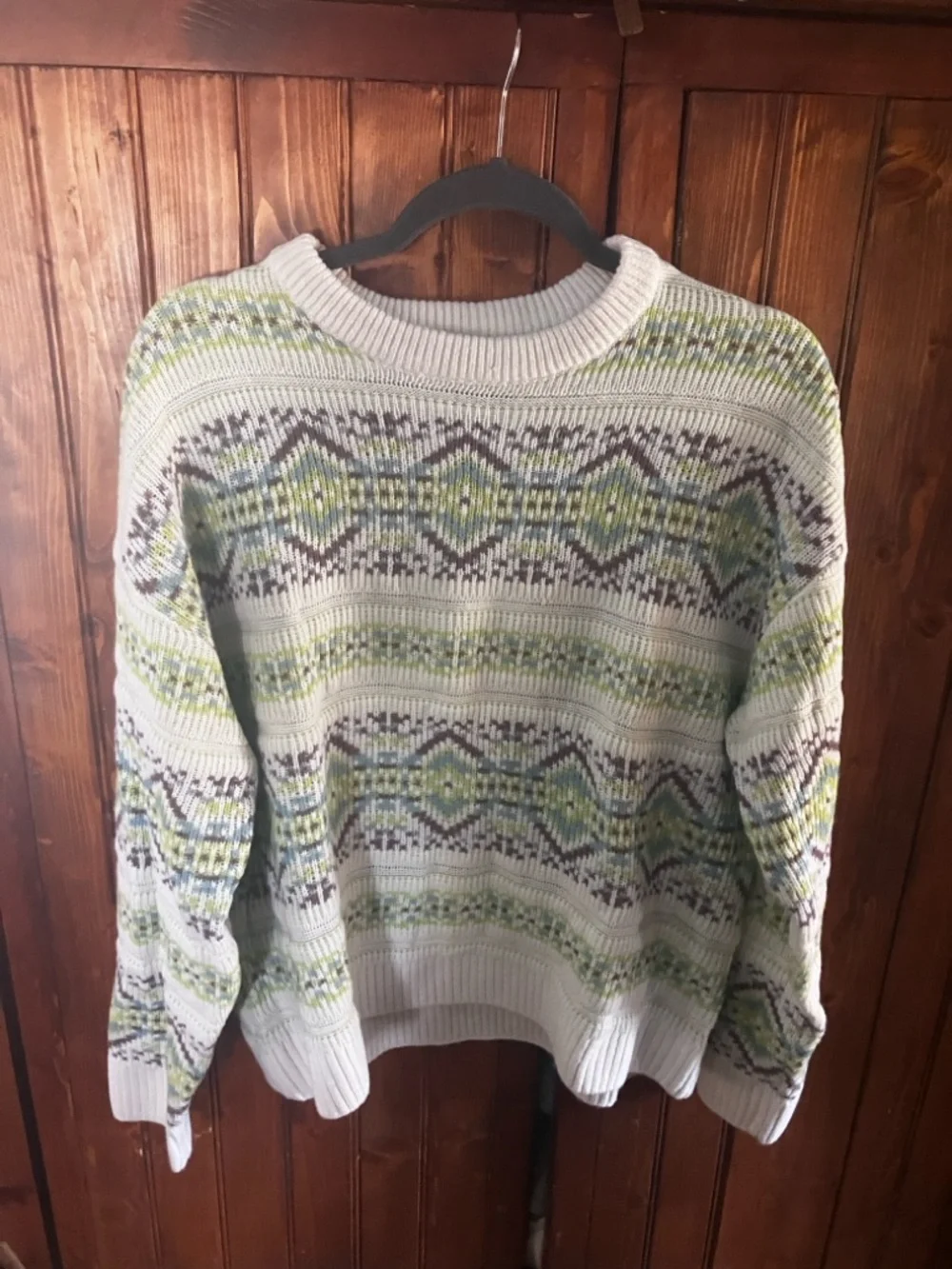 New! Urban Outfitters Men's Fair Isle Patterned Knit Sweater Cream